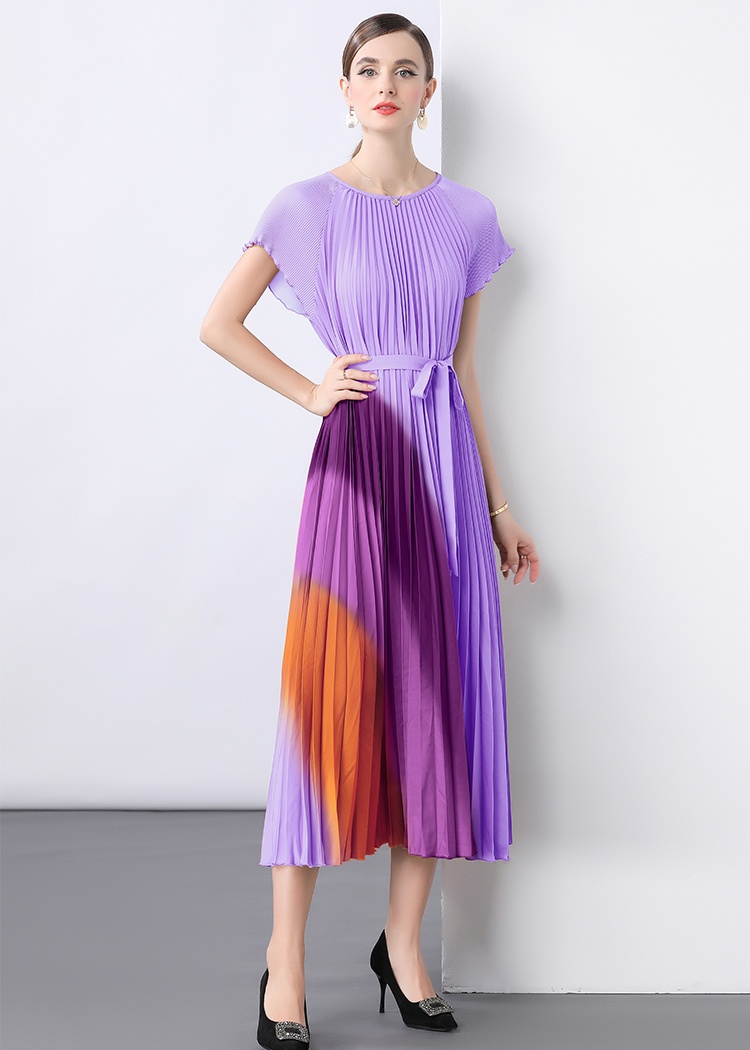 Round neck pleated loose Pleats Please chiffon dress