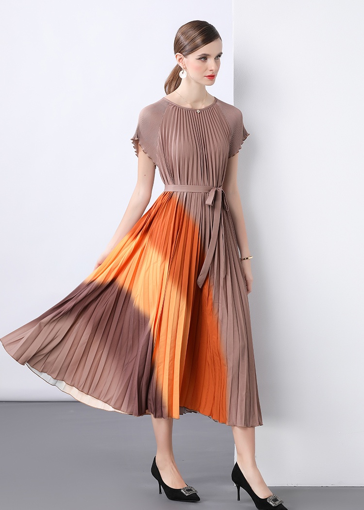 Round neck pleated loose Pleats Please chiffon dress