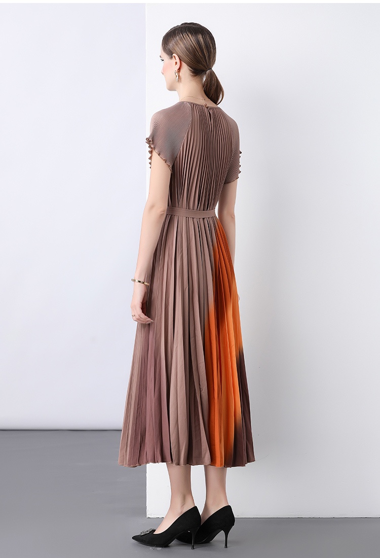 Round neck pleated loose Pleats Please chiffon dress