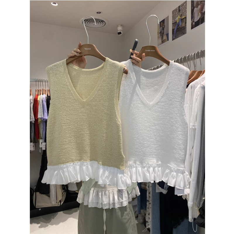 Sweet knitted tops splice bottoming shirt for women