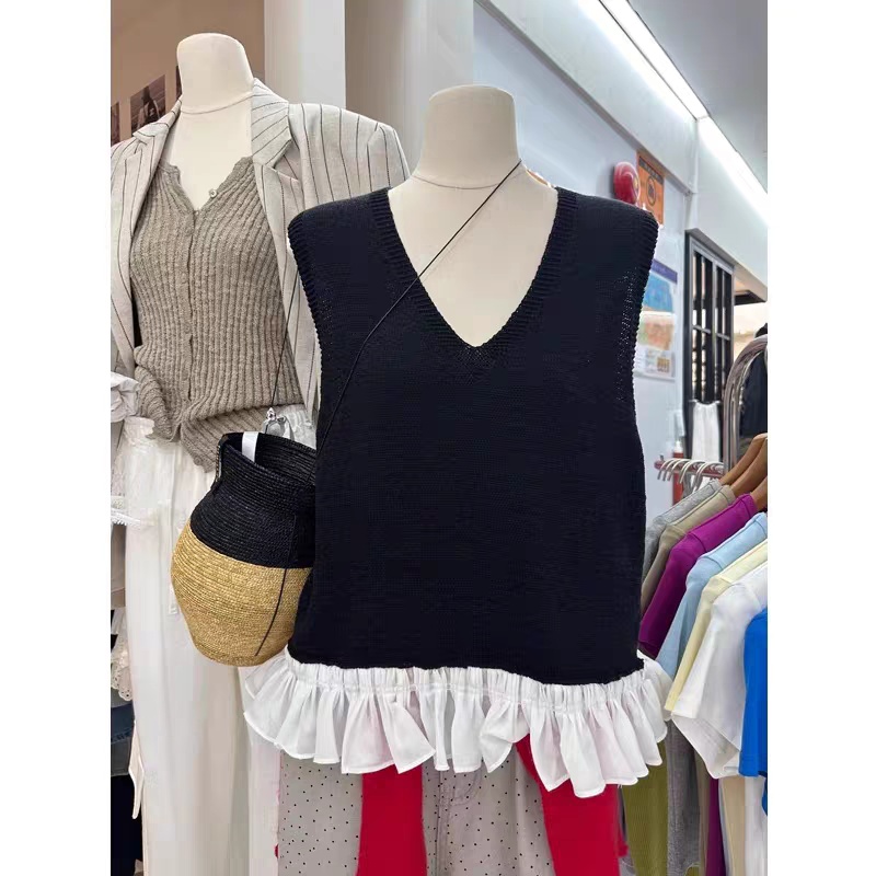 Sweet knitted tops splice bottoming shirt for women