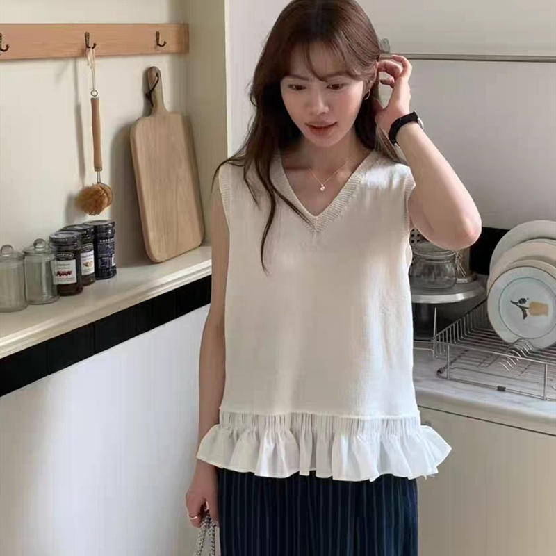Sweet knitted tops splice bottoming shirt for women