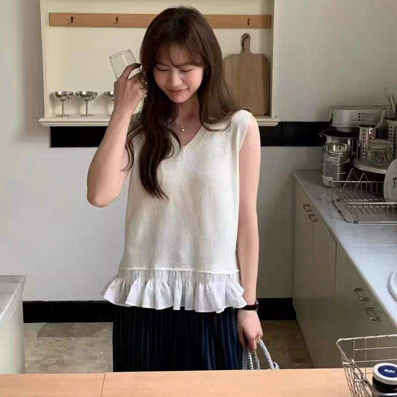 Sweet knitted tops splice bottoming shirt for women