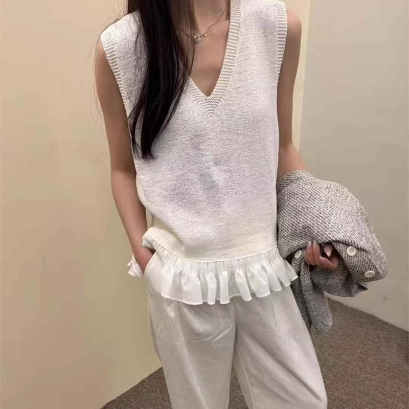 Sweet knitted tops splice bottoming shirt for women