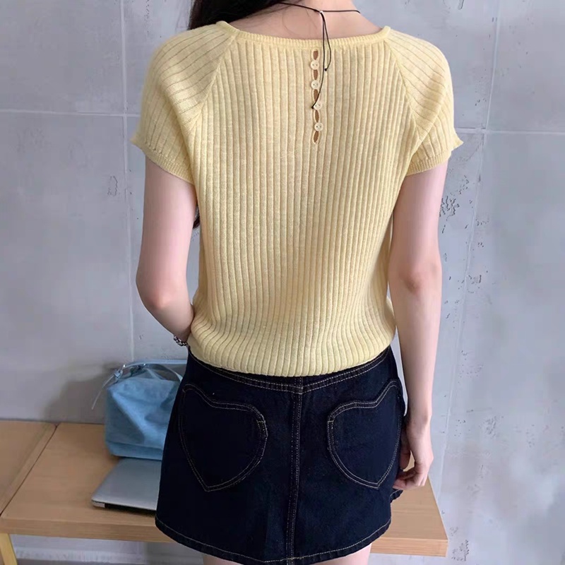 Casual pure sweater back hollow tops for women