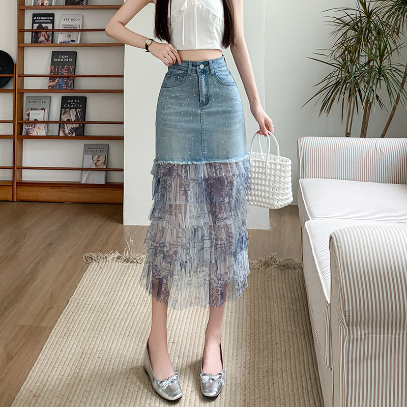 Personality fashion gauze summer splice skirt for women