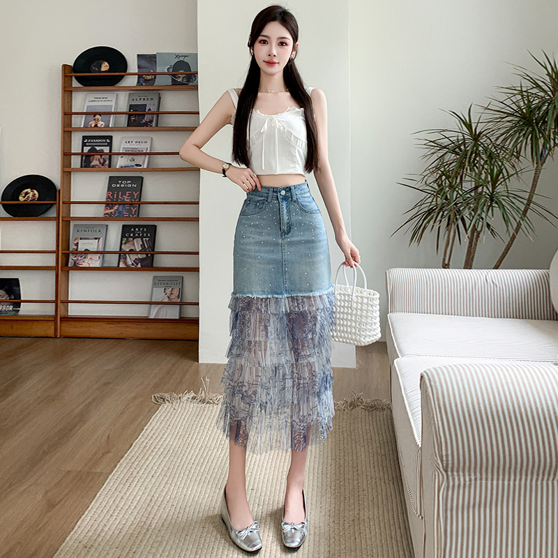 Personality fashion gauze summer splice skirt for women