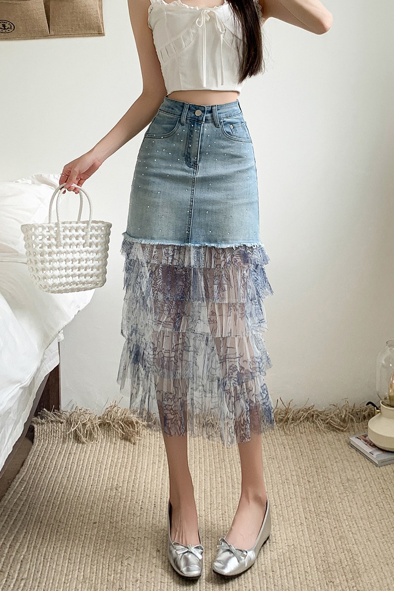 Personality fashion gauze summer splice skirt for women