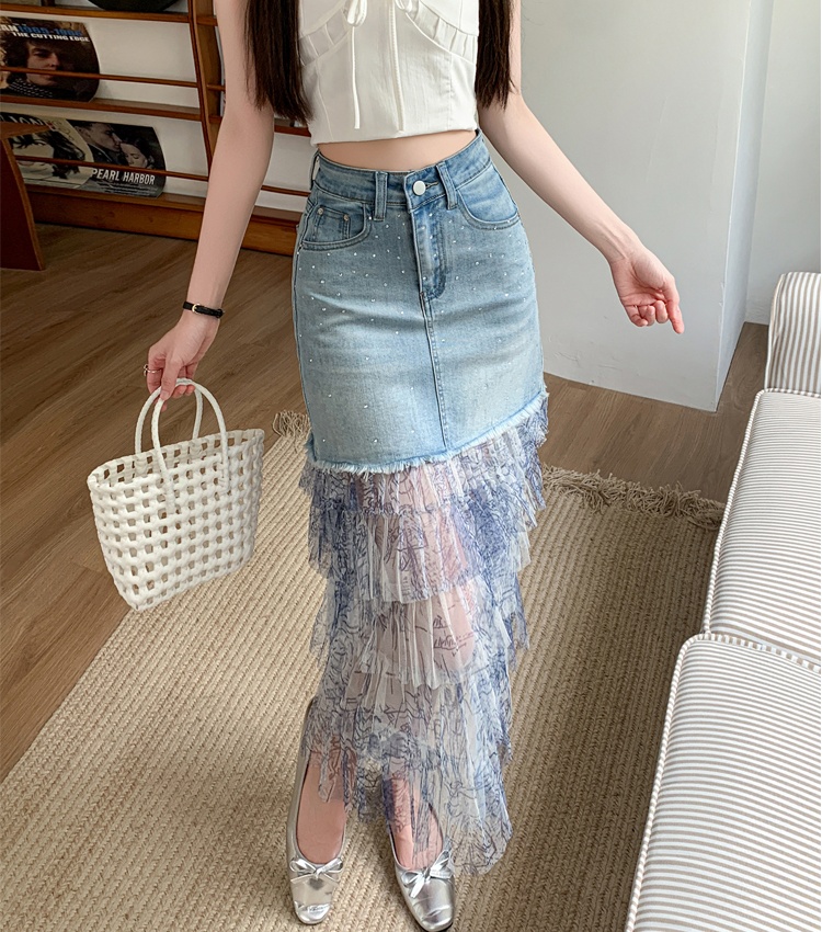 Personality fashion gauze summer splice skirt for women