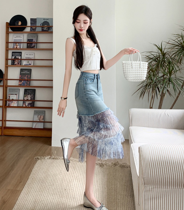 Personality fashion gauze summer splice skirt for women