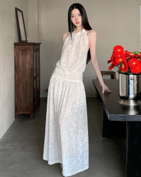 Artistic jacquard maiden halter unique dress