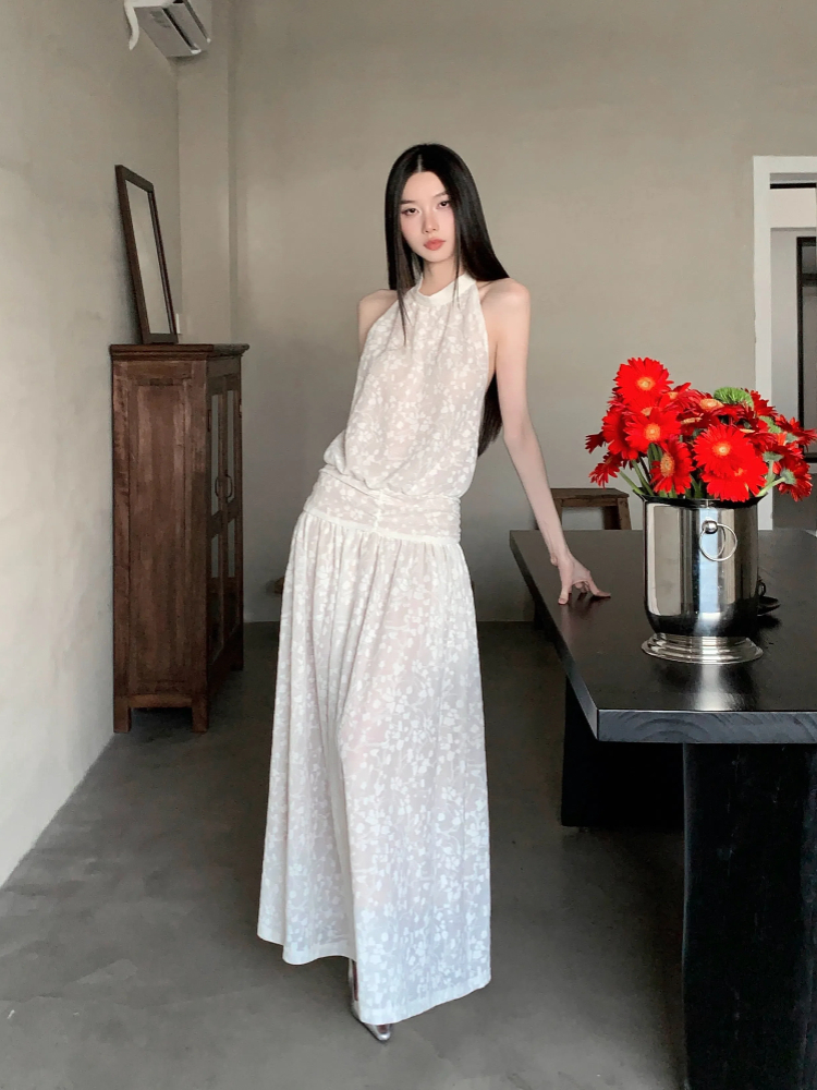 Artistic jacquard maiden halter unique dress