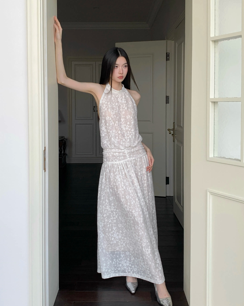 Artistic jacquard maiden halter unique dress