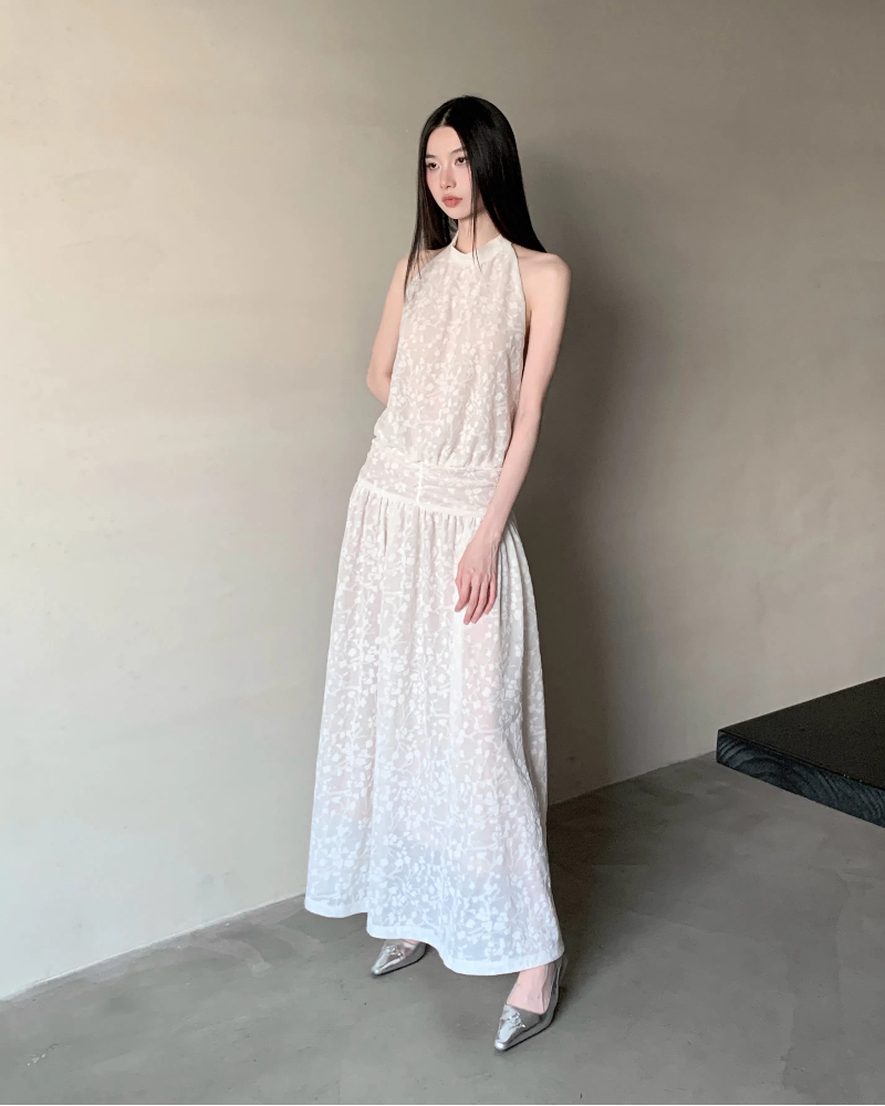 Artistic jacquard maiden halter unique dress