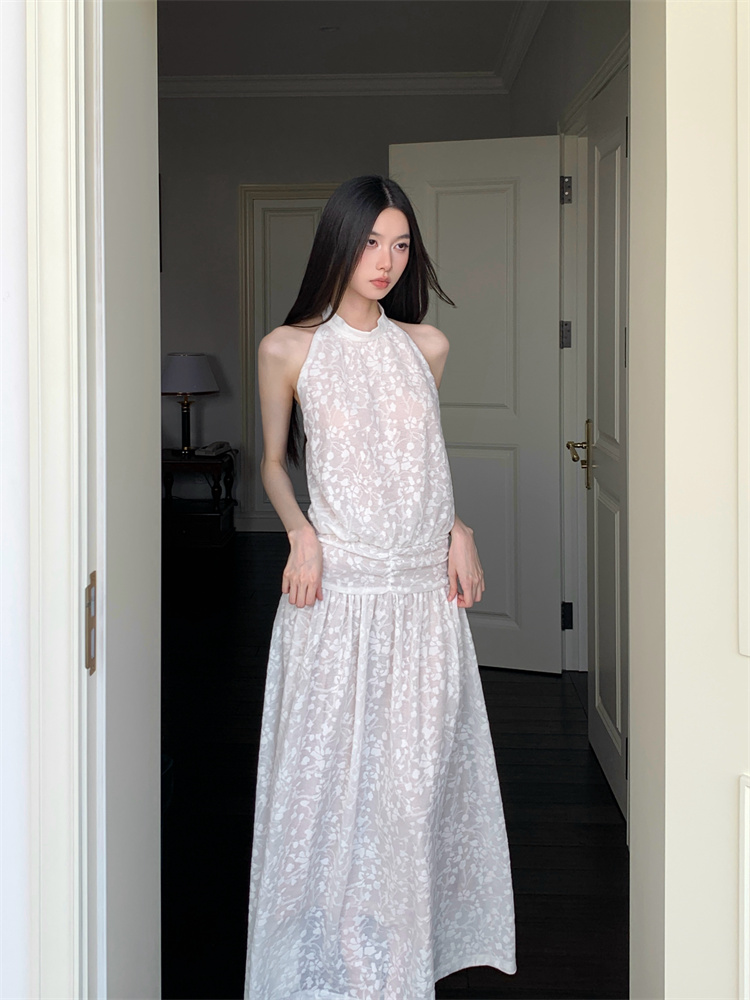 Artistic jacquard maiden halter unique dress