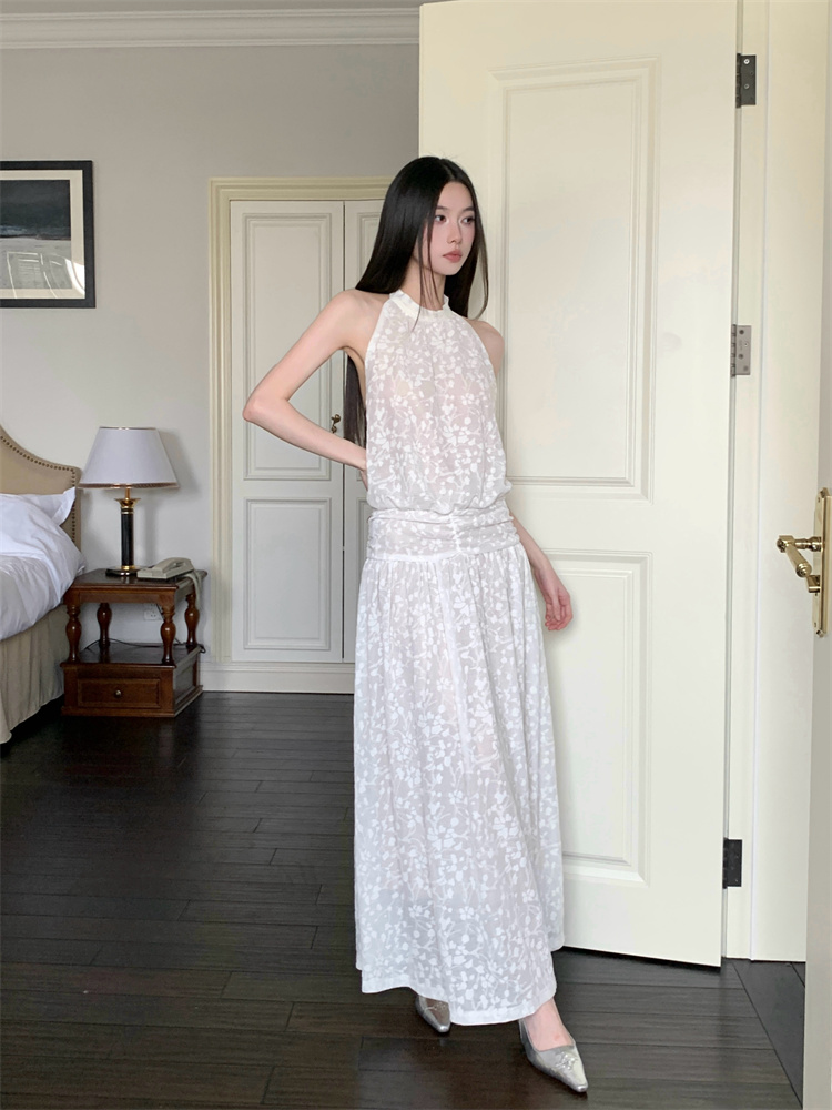 Artistic jacquard maiden halter unique dress