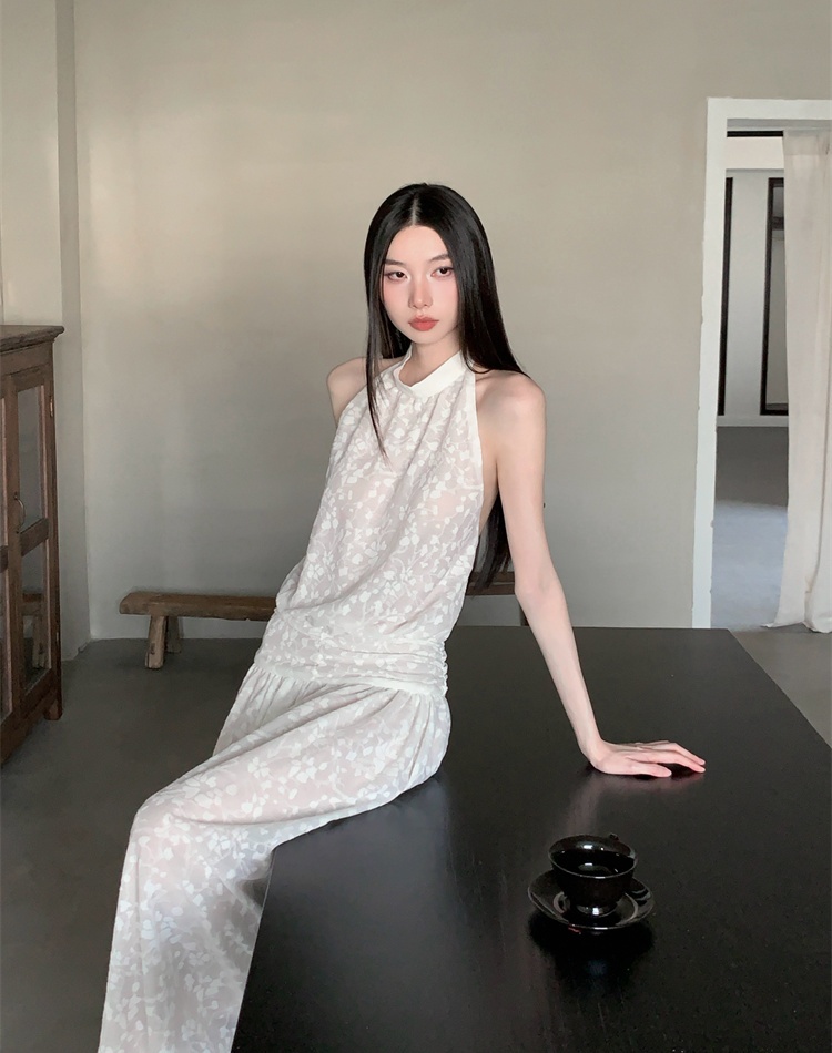 Artistic jacquard maiden halter unique dress