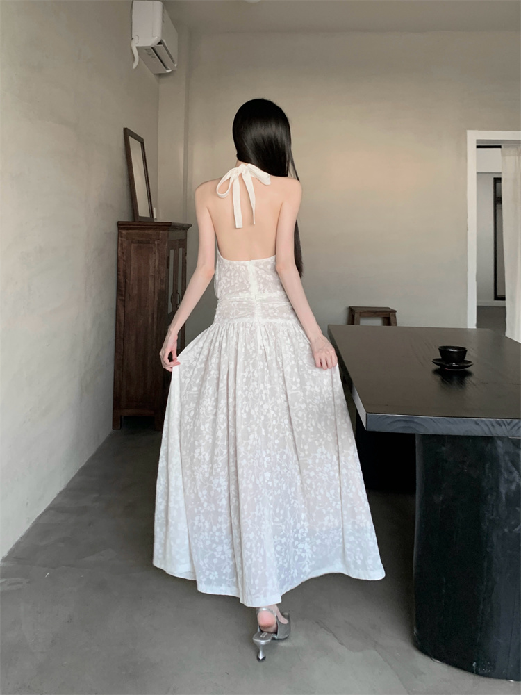 Artistic jacquard maiden halter unique dress