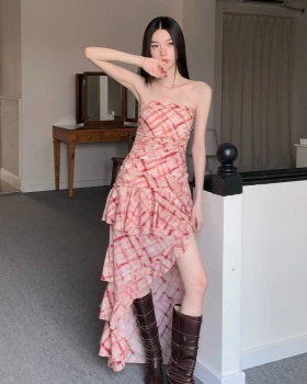 Printing wrapped chest long dress thin dress for women