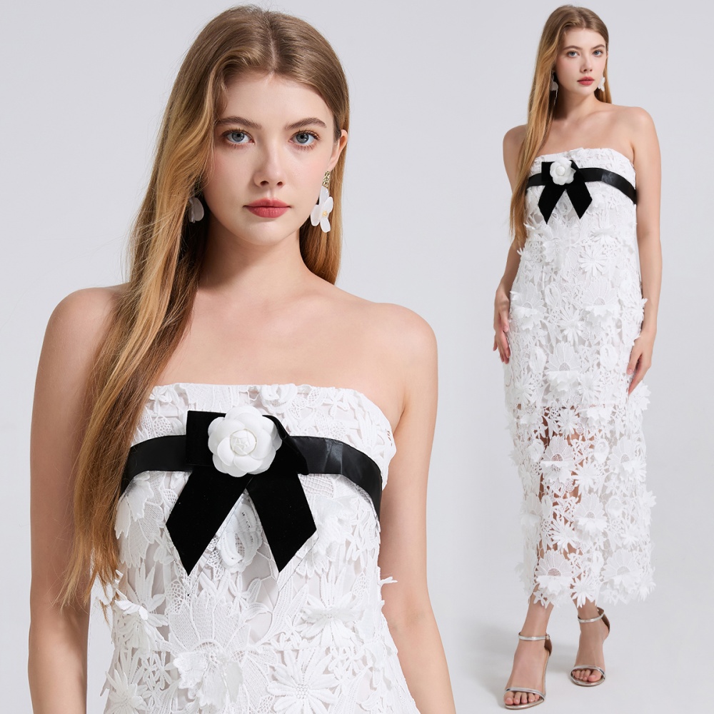 Stereoscopic lace package hip mixed colors dress