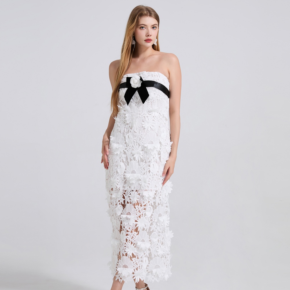 Stereoscopic lace package hip mixed colors dress