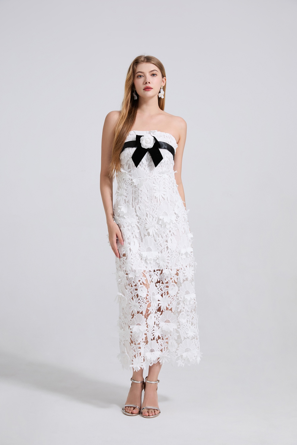 Stereoscopic lace package hip mixed colors dress