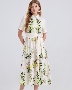 A-line high waist short sleeve shirt printing summer dress