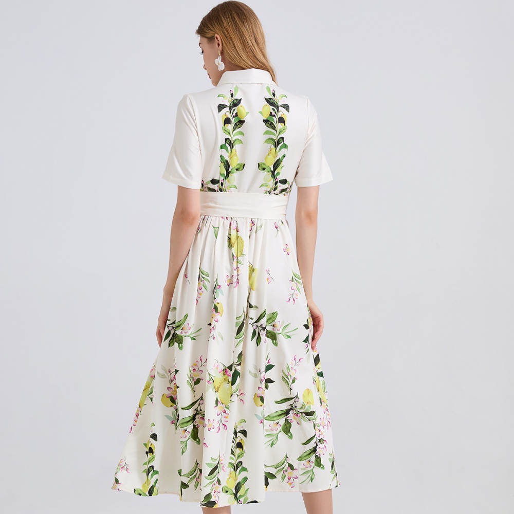 A-line high waist short sleeve shirt printing summer dress