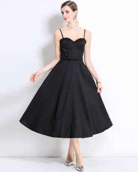 Gauze chest pad long strap dress big skirt rims dress