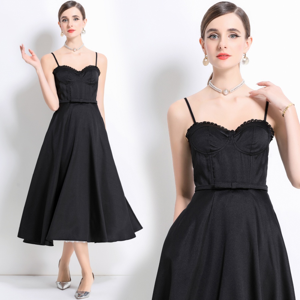 Gauze chest pad long strap dress big skirt rims dress
