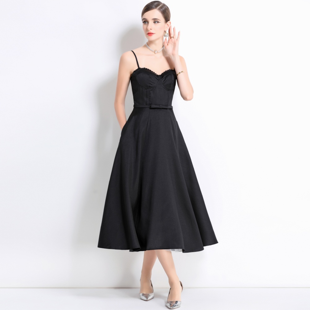 Gauze chest pad long strap dress big skirt rims dress