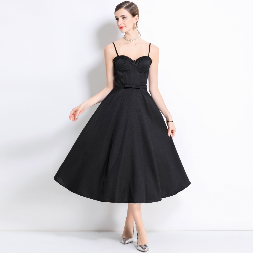 Gauze chest pad long strap dress big skirt rims dress