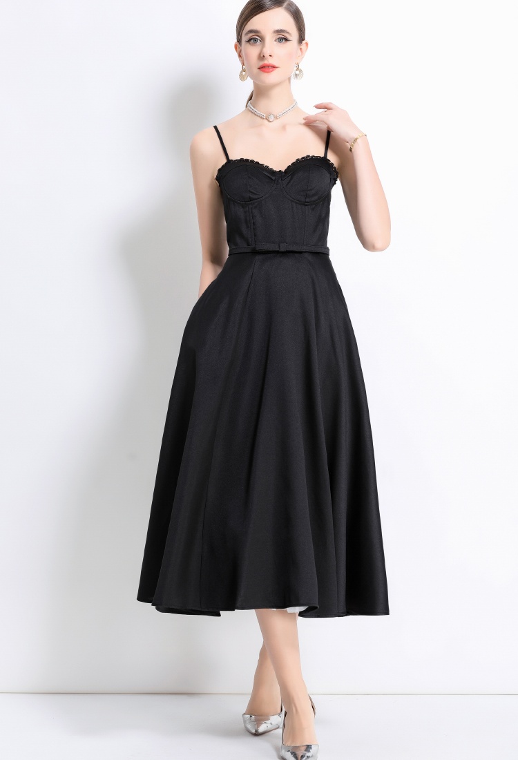 Gauze chest pad long strap dress big skirt rims dress