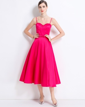 Long big skirt strap dress chest pad gauze dress