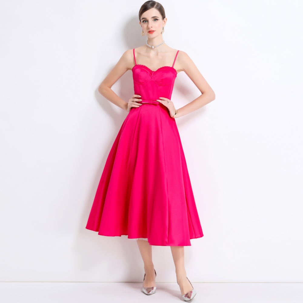 Long big skirt strap dress chest pad gauze dress