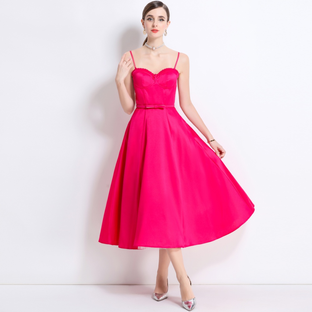 Long big skirt strap dress chest pad gauze dress