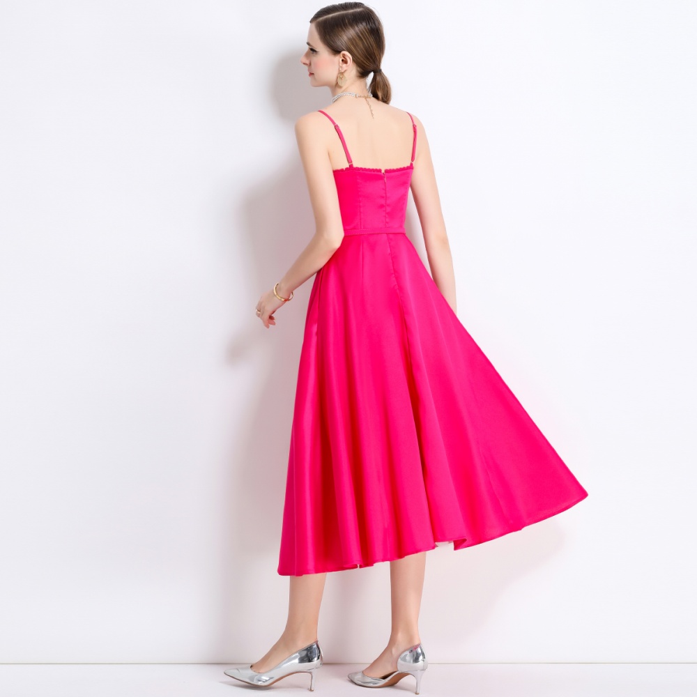 Long big skirt strap dress chest pad gauze dress