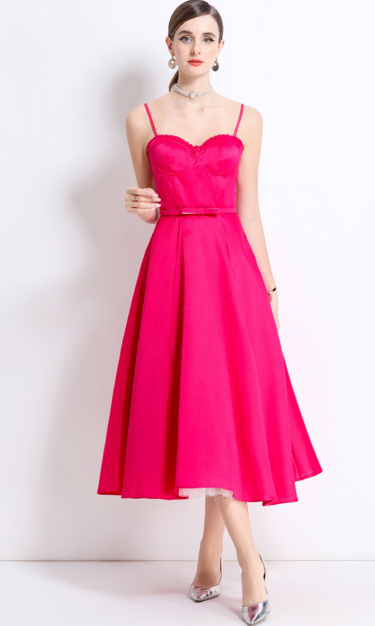 Long big skirt strap dress chest pad gauze dress