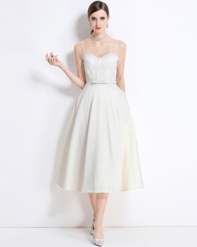 Long big skirt with belt strap dress summer gauze dress