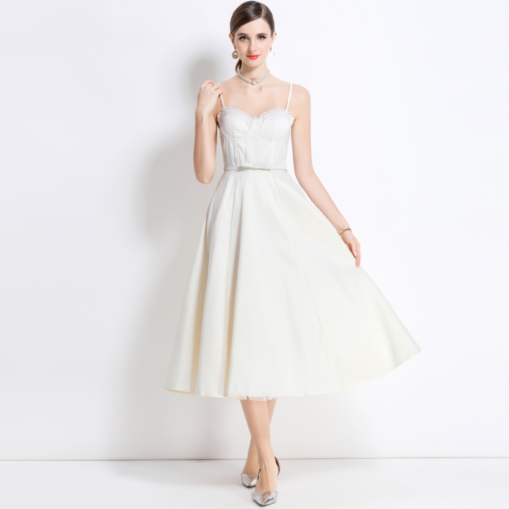 Long big skirt with belt strap dress summer gauze dress