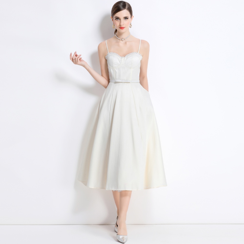 Long big skirt with belt strap dress summer gauze dress