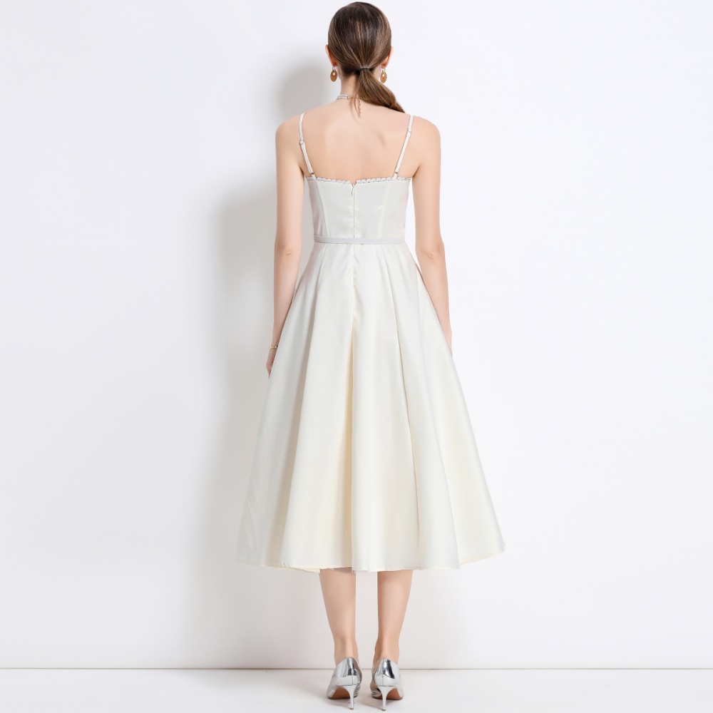 Long big skirt with belt strap dress summer gauze dress