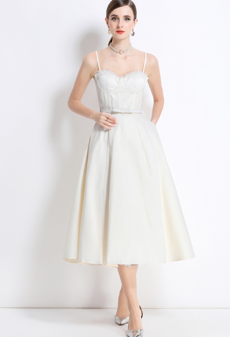 Long big skirt with belt strap dress summer gauze dress