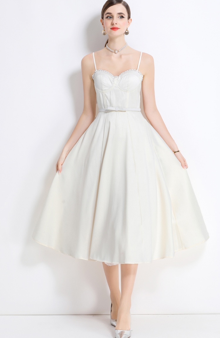 Long big skirt with belt strap dress summer gauze dress