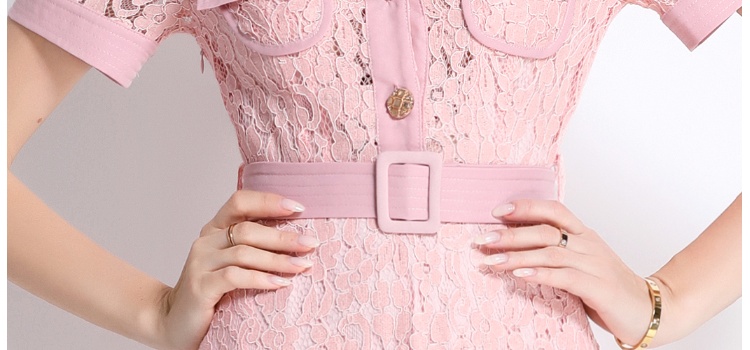 A-line temperament summer with belt lace high waist dress