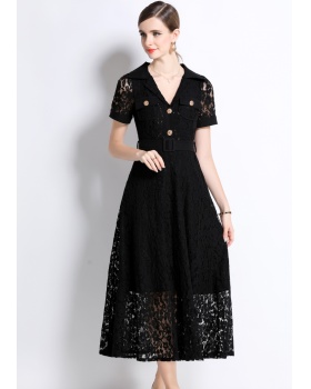 A-line lace elegant pocket high waist summer dress