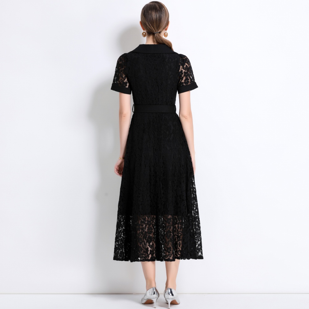 A-line lace elegant pocket high waist summer dress