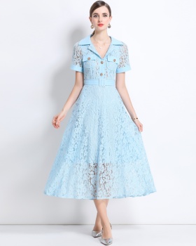 With belt pocket summer high waist A-line dress