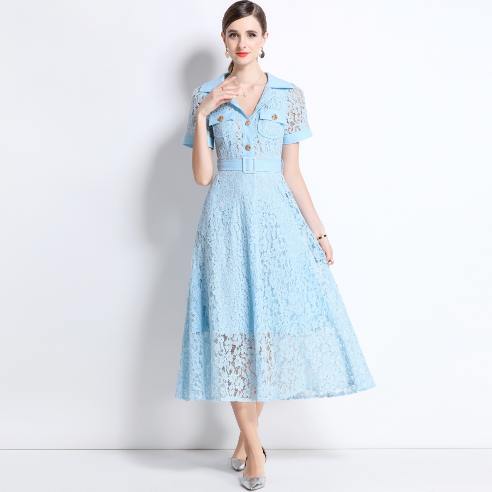 With belt pocket summer high waist A-line dress