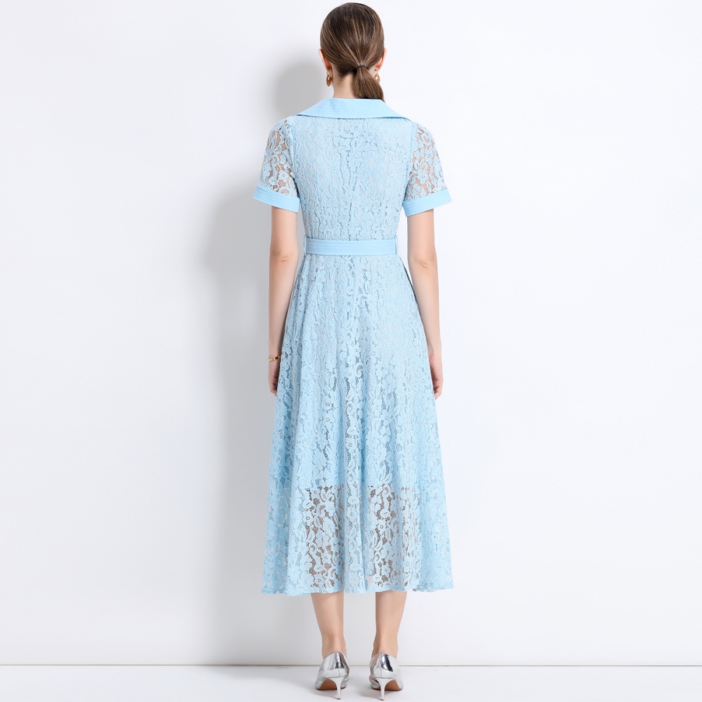 With belt pocket summer high waist A-line dress